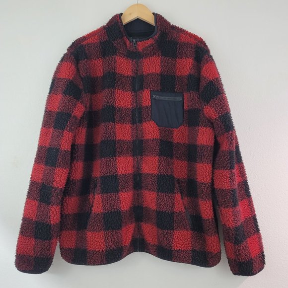 Lucky Brand Mens Sz XL Red Black Plaid Sherpa Jacket Full Zip Work Chores Barn - Picture 9 of 13